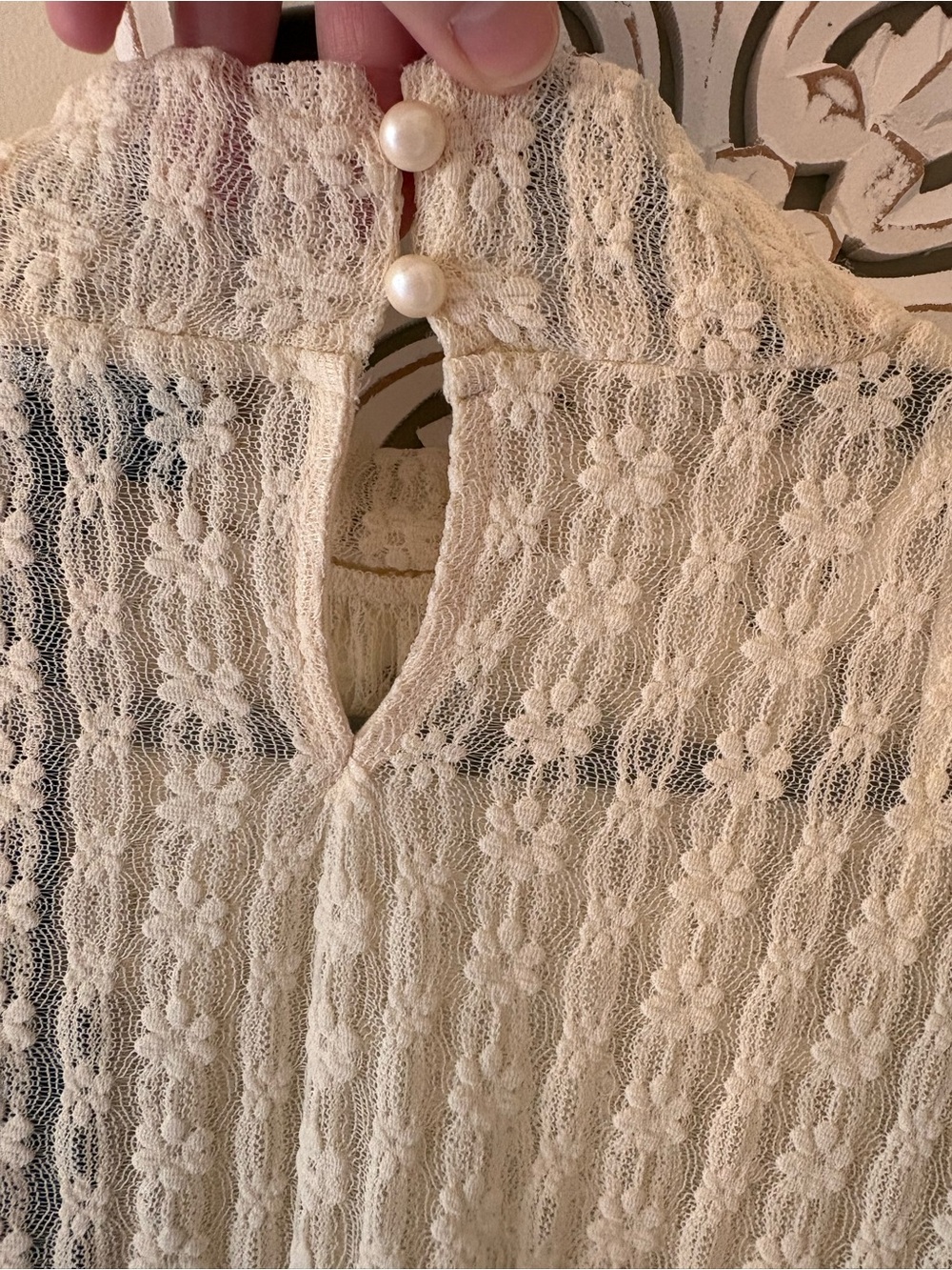 Ivory Lace Ruffle High-Neck Blouse - Picture 13 of 16